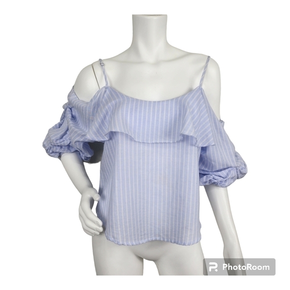 Astr Tops - Astr The Label Blue Striped Boho Crop Top Size S